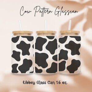 Cow Print 16oz. Frosted Glass Can